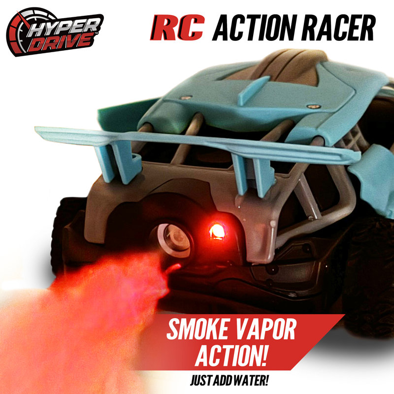 Hyper Drive: RC Action Racer - Bleu sarcelle - Voiture télécommandée à l'échelle 1: 24, Action de vapeur de fumée, Portes motorisées, Phares à DEL, Fonction complète 27Mhz, Enfants 3+