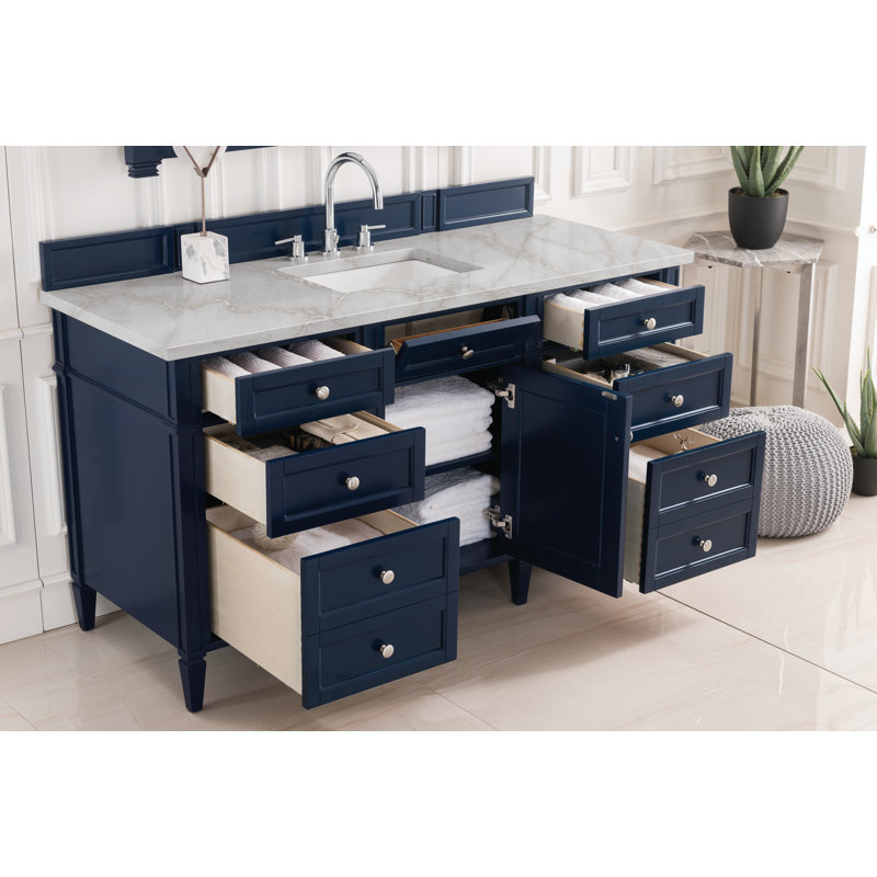 Brittany 60 in. Single Vanity, Victory Blue, Victorian Silver, 8" Widespread
