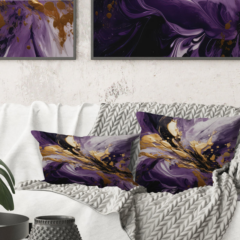 Mauve et or liquide Magic II - coussin imprimé, H 18 po x l 18 po, Carré