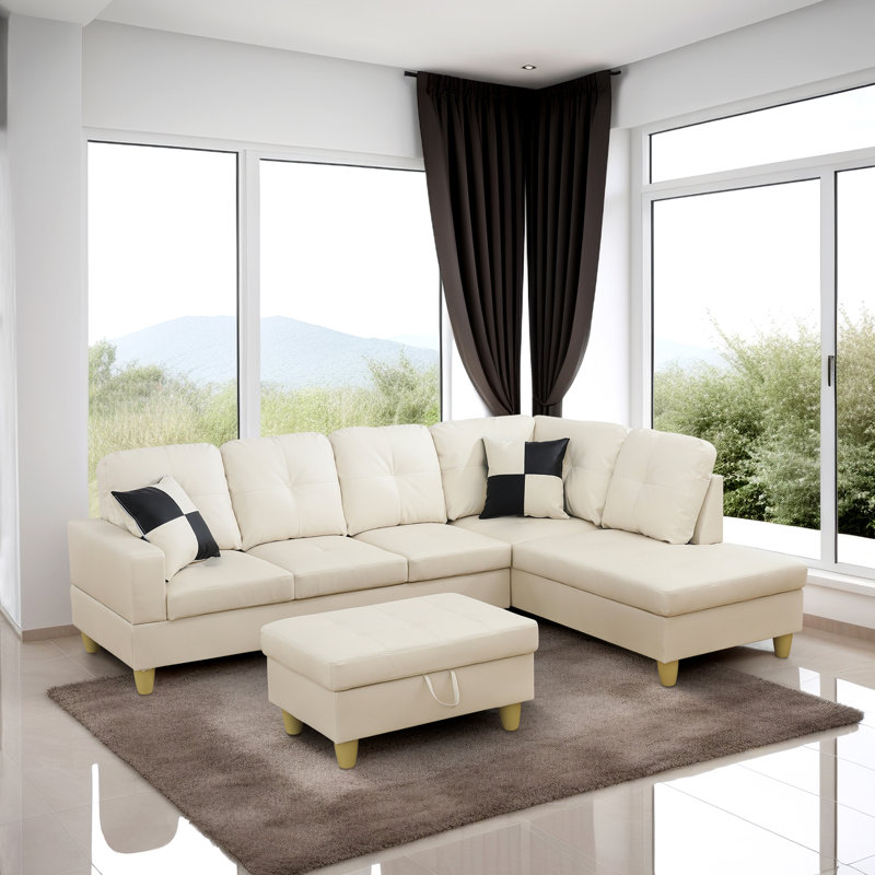 Jancetic Faux Leather L-Shaped Sectional Right Hand Facing, Beige, Gold
