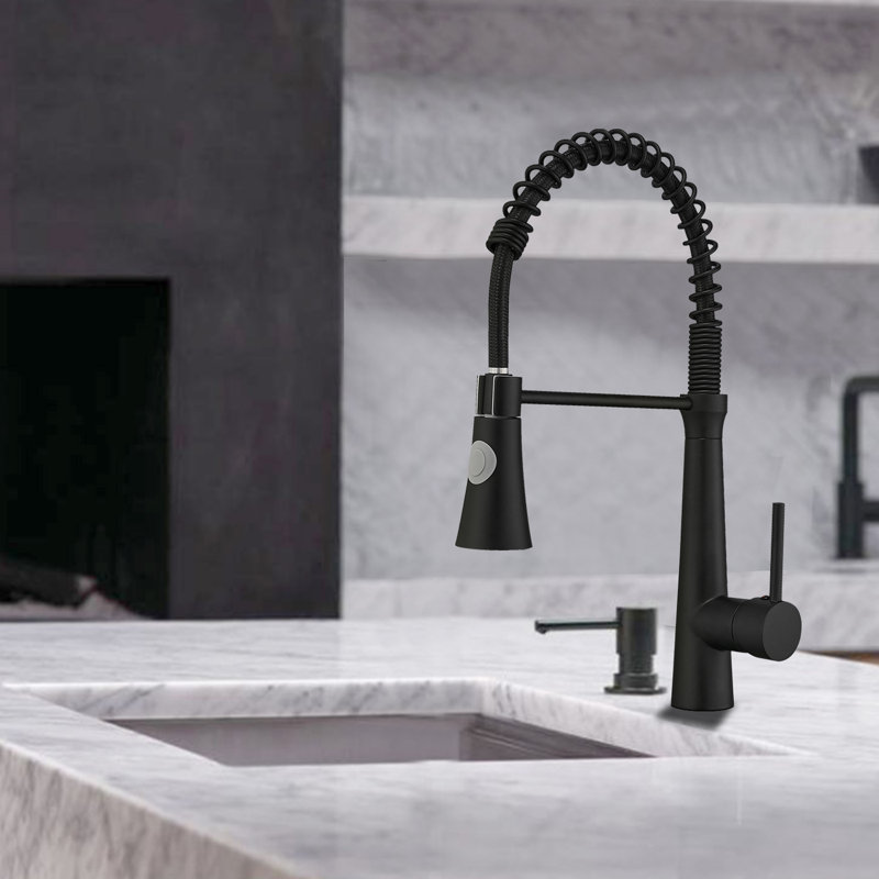 Robinet de cuisine rétractable à poignée simple, Noir