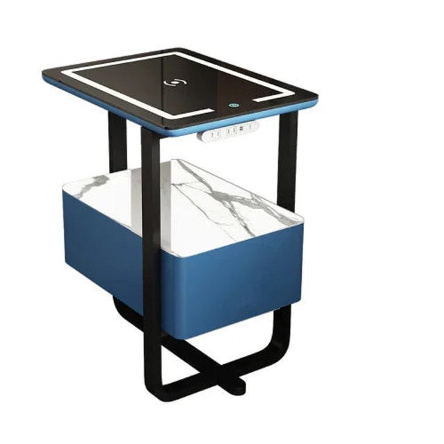 Nakeya Side Table Comfortable Nightstands Bedroom Drawers, Blue/Black