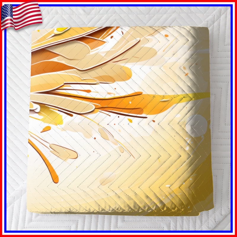 Abstract Yellow Splash Quilted Bedspread All Sizes, Full / Double
