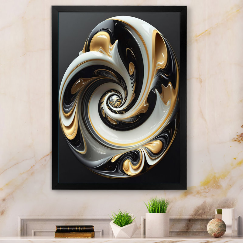 " Liquid White Stained Glass II ", Black Picture Framed Canvas, 20" H x 12" W x 1" D