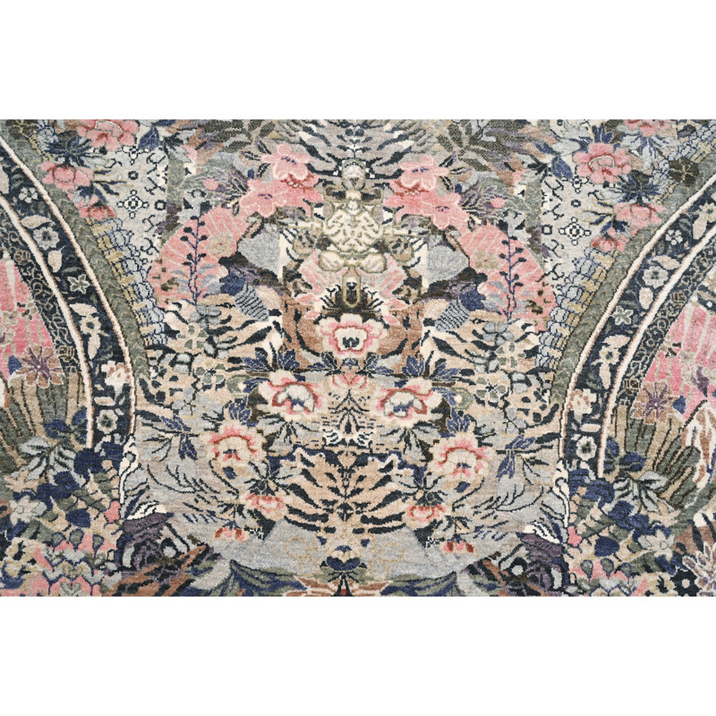 High-Quality Hand-Knotted Beige And Green Area Rug, Rectangle 8' x 10', Beige and Multi