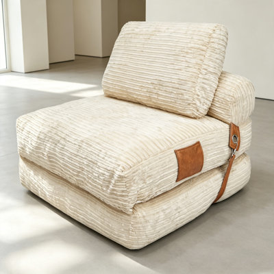 Corduroy Convertible Folding Sofa Bed, Lazy Floor Lounge Chair, Foam Filled Fold‑Out Sleeper Couch for Living Room Bedroom Small Space, No Assembly Required,Beige