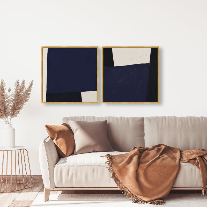 In Blue Set Canvas Abstract Print by Oliver Gal, Black Frame, 12 x 12, 25"H x 25"W, Gold Floater Frame