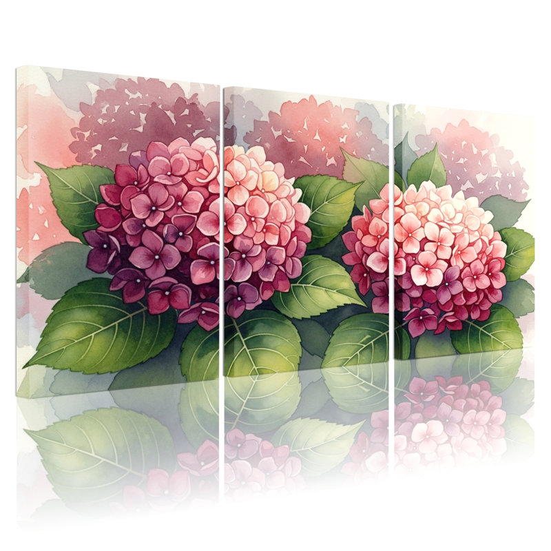 Hydrangea, reproduction d'art sur toile tendue sur toile, ensemble de 3, H 18 po x l 36 po