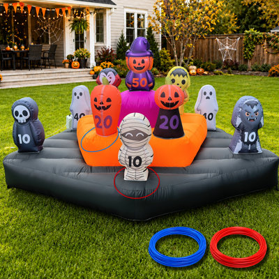 Jeu de lancer d'anneaux gonflables Wellcomer de 3 m avec 20 anneaux et souffleur intégré, jeu de lancer gonflable pour fêtes et événements d'Halloween