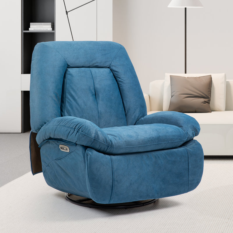 37.79'' Wide Swivel Recliner Chair, Glider Rocking Power Recliner With Massage And Heated, Blue