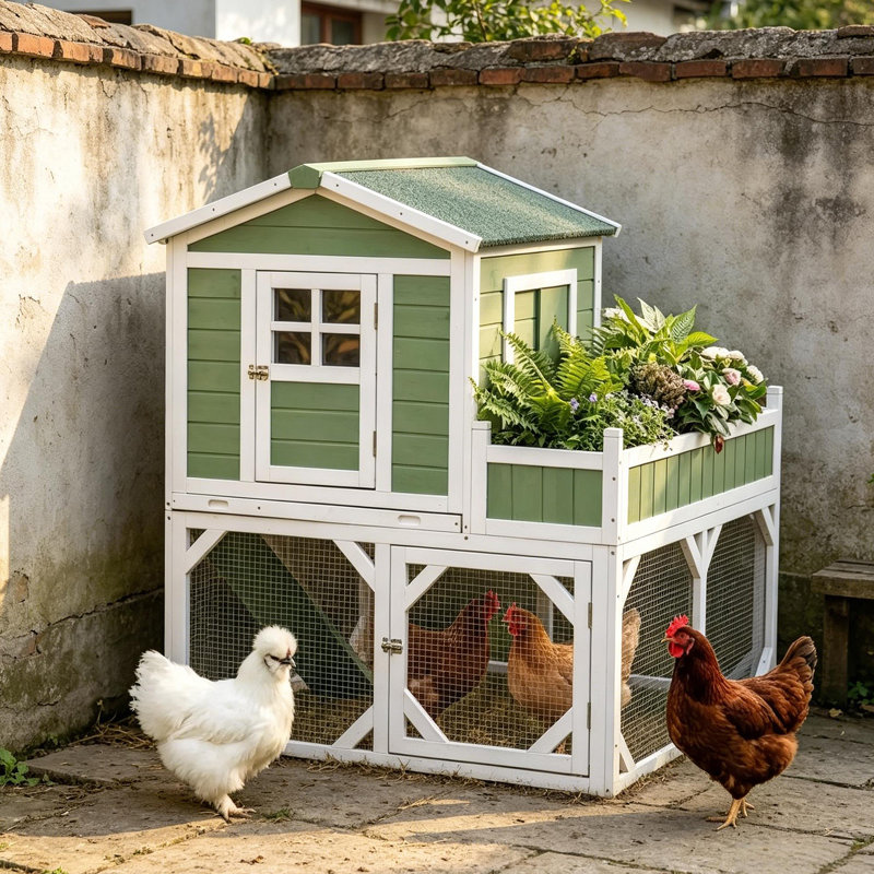 Petite cage à poulets avec cage d'extérieur 49 po avec espace de protection contre les intempéries, 2 à 4 oiseaux
