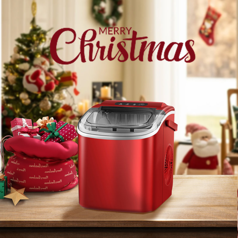 Red Portable Countertop Ice Maker with Handle and Self-Cleaning Function