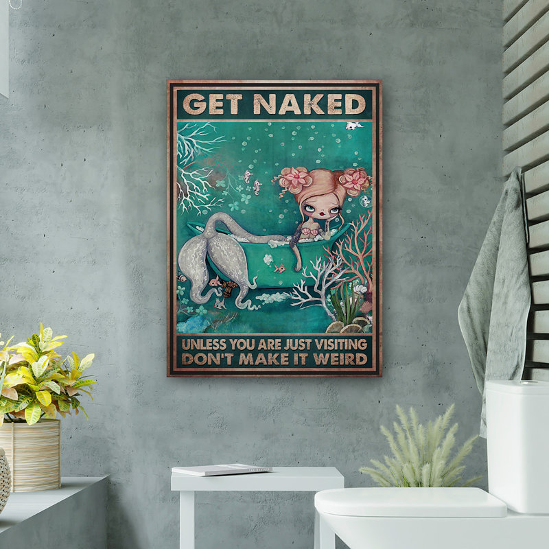«Octopus Girl - Get NUE Gallery», toile décorative rose et verte pour salle de bain, H 20 po x l 16 po x P 2 po