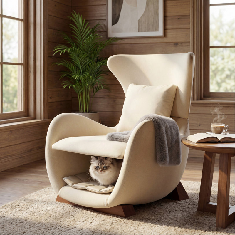 Chaise d'appoint moderne en polyester beige avec espace de rangement pour animaux de compagnie - capacité de 330 lb, chaise longue de salon, conception élégante et durable