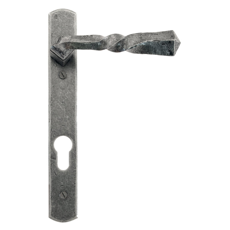Narrow Lock Door Handle, Pewter Patina