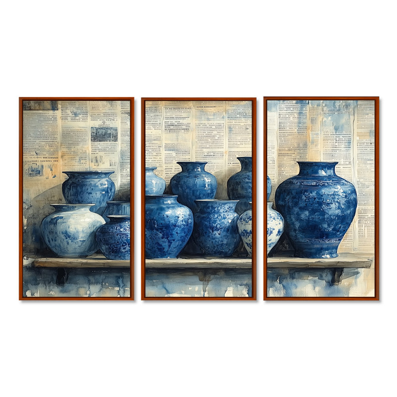 Ensemble de salon mural China China, Toile avec cadre flottant brun, H 32 po x l 48 po x P 1 po