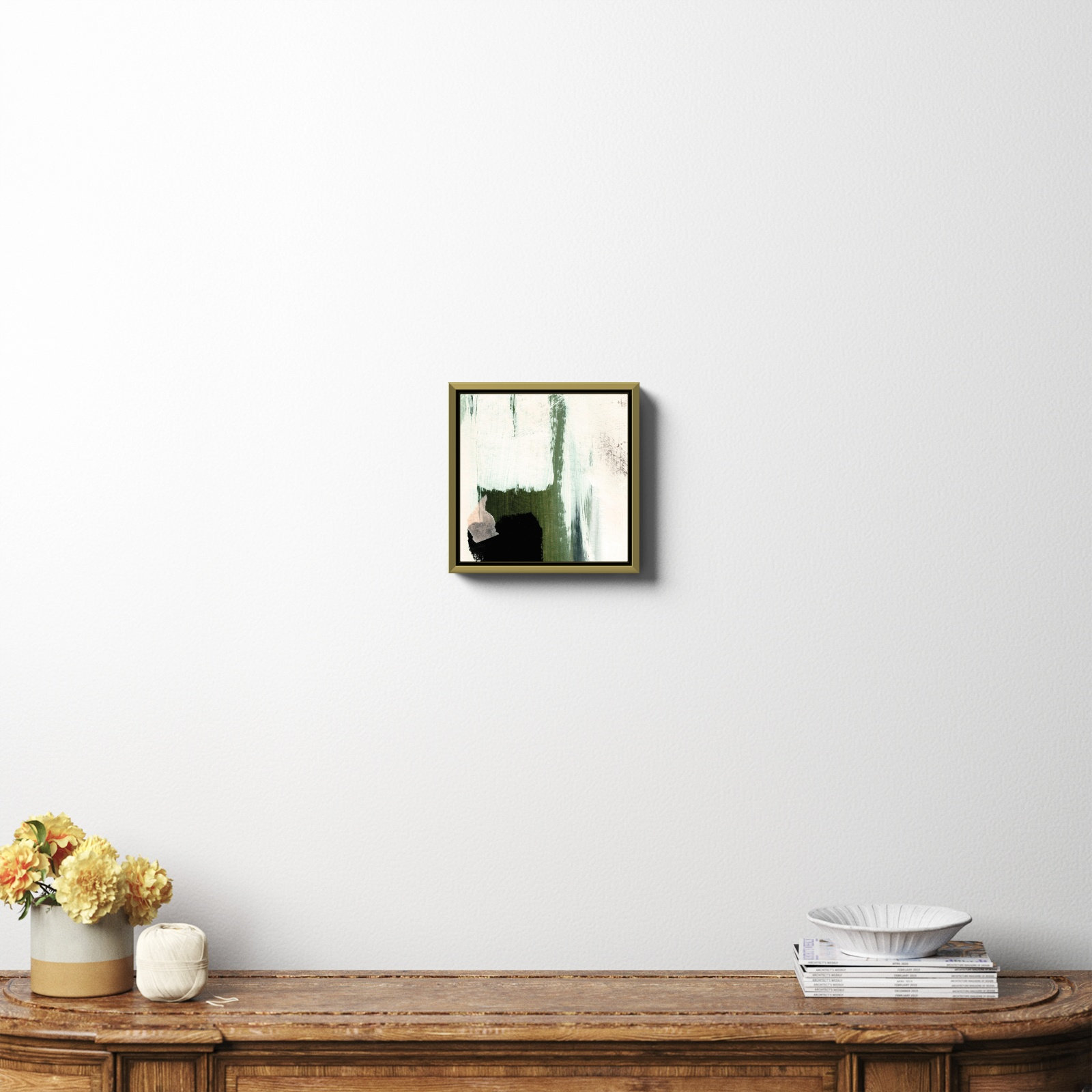 Abstract Minimal Painting by Dan Hobday, No, 12" H x 12" W x 2" D, Gold Framed Canvas