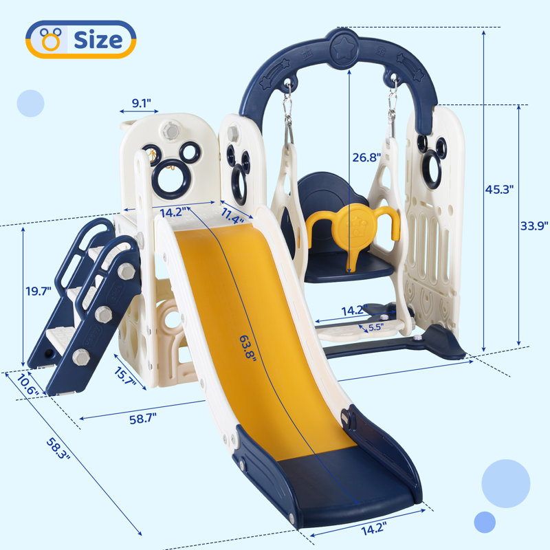 6 in 1 Toddlers Slide and Swing Set, Kids Slides w/Climber, Storage, Basketball Hoop, Ball, Suction Cup Reinforced