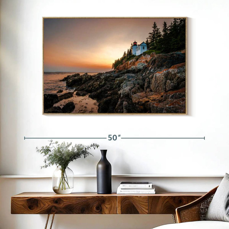 Phare de Bass Harbor, Cadre flottant en bois naturel, 40 po x 27 po