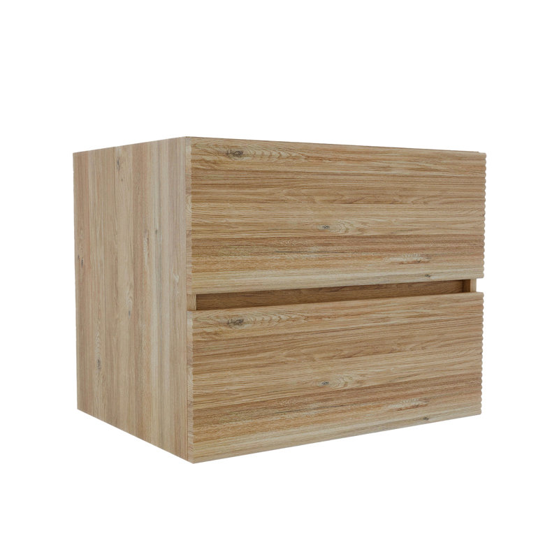 Meuble-lavabo de salle de bain, tiroirs doubles, style chêne brut, panneaux E1, revêtement laqué E0, poignée centrale dissimulée, tiroirs fixés au mur avec laque, système