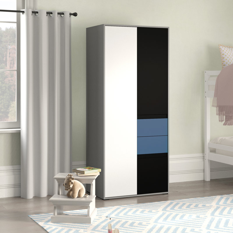 Madaket 3 Door Wardrobe, White/Black/Soft blue