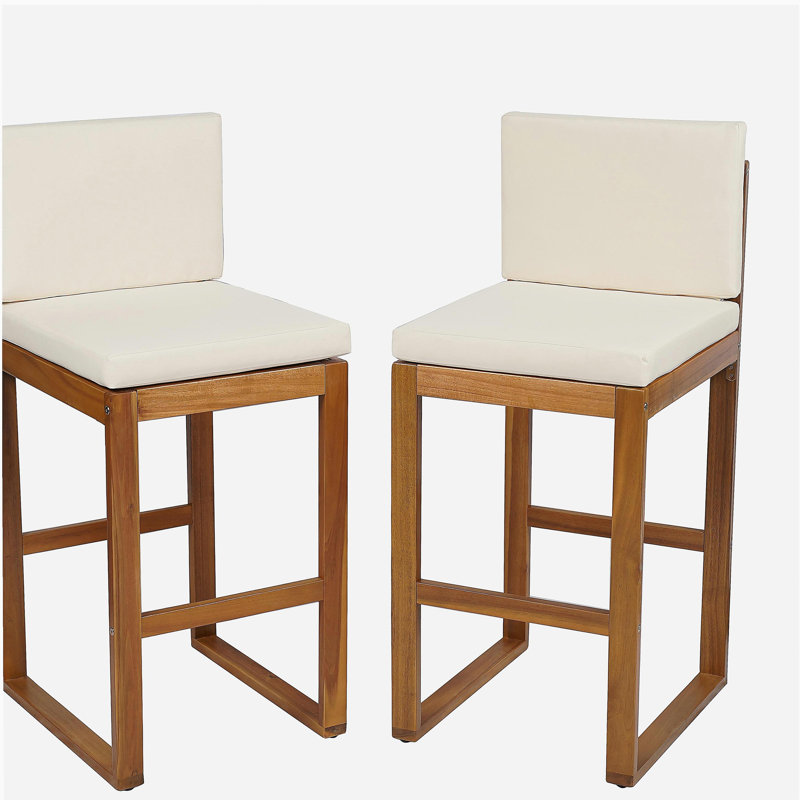 Tabouret de bar d'extérieur en bois d'acacia (ensemble de 2), Coussin beige / structure en teck