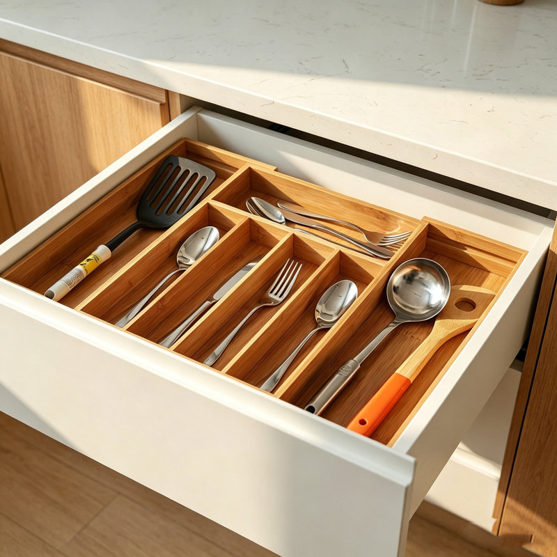 Bamboo Rectangle Utensil Storage Set