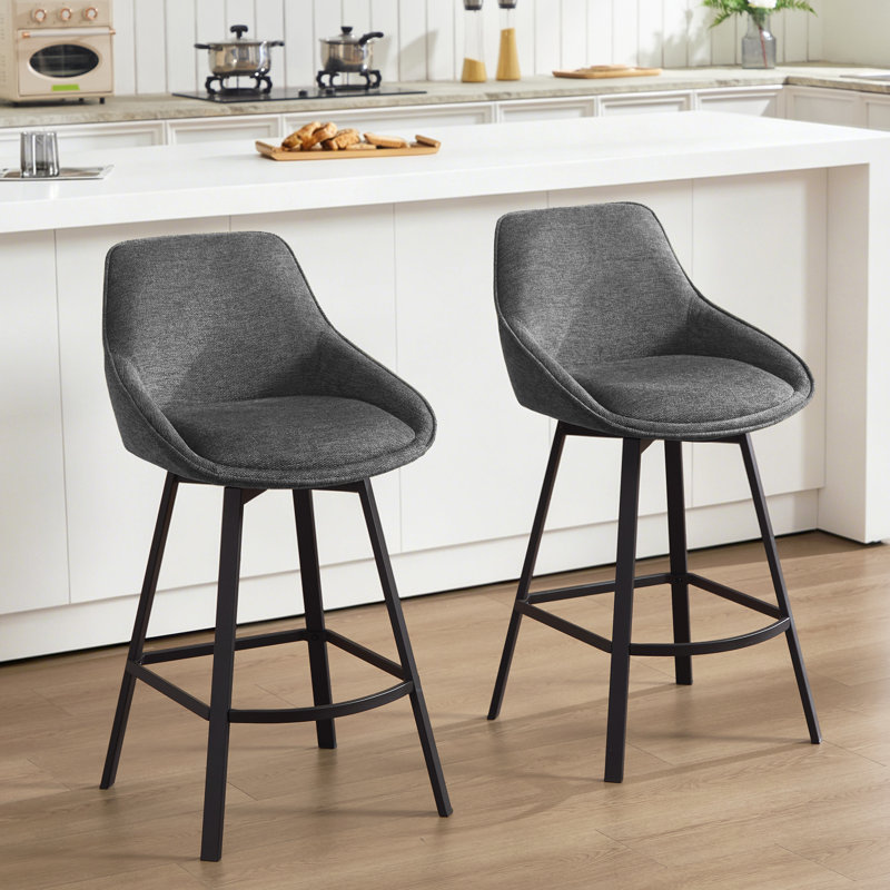 Tabouret de comptoir pivotant de 25,6 po avec structure en métal Absalom, Gris foncé, 2