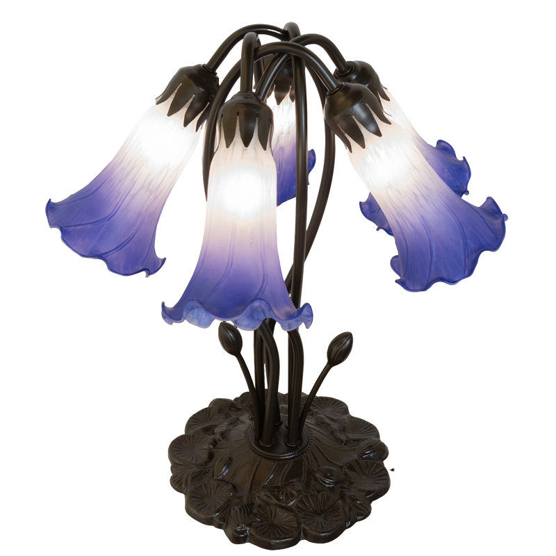 Lampe de table 16 lumières Tiffany Pond, Unipolaire, Blanc / Bleu