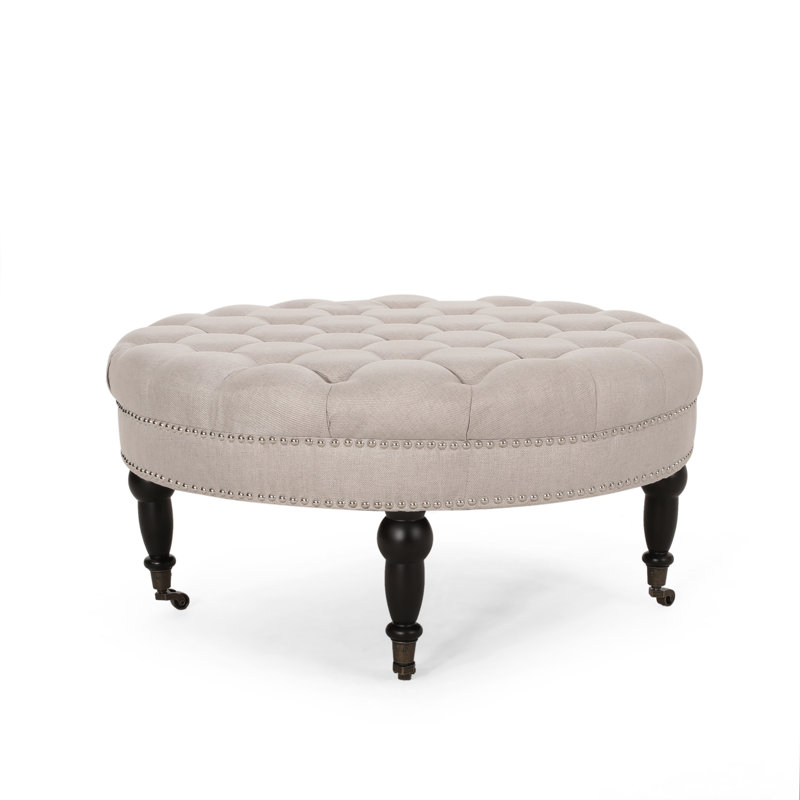 Healdton Ottoman Coffee Table Round Ottoman Upholstered Ottoman Living Room Ottoman, Wheat Polyester