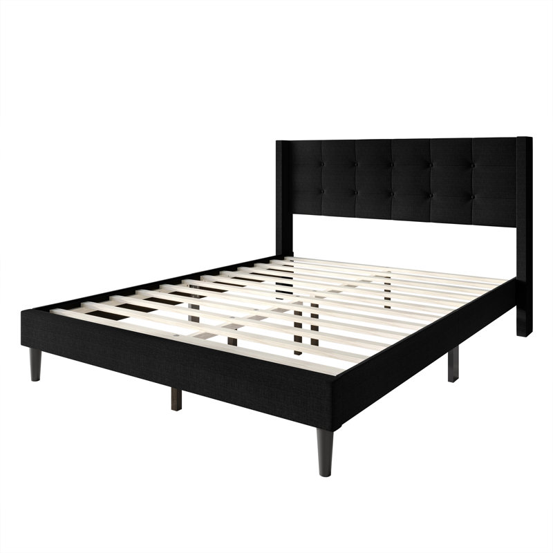 Glam Wingback Platform Bed, Twin, Black
