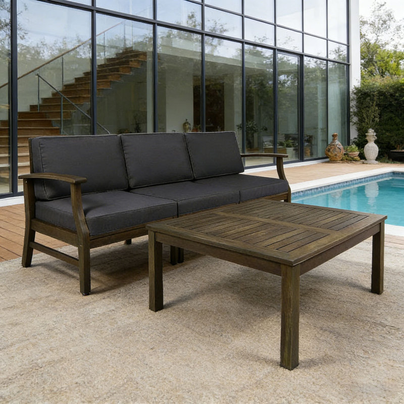 Ensemble de 3 canapés et table, Gris foncé