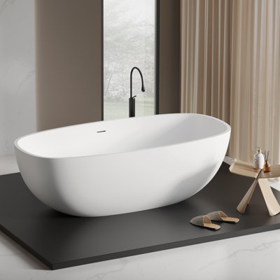 KAKUSIGA 71 Inch Stone Resin Freestanding Tub Solid Surface Free Standing Soaking Bathtub