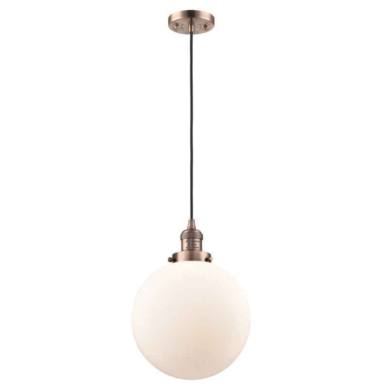 Clermont 1 - Light Single Pendant, Matte White, LED, Antique Copper