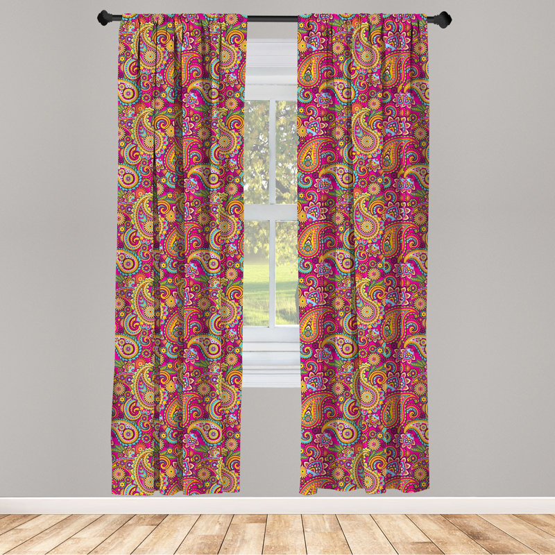 Paisley Semi-Sheer Rod Pocket Curtain Panels, 28" x 84", Pink/Gold
