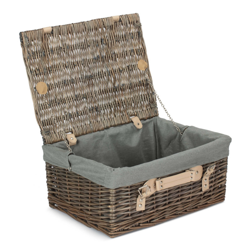 Wicker Hamper with Lining, Antique Wash/Grey, 19cm H x 30cm W x 41cm D