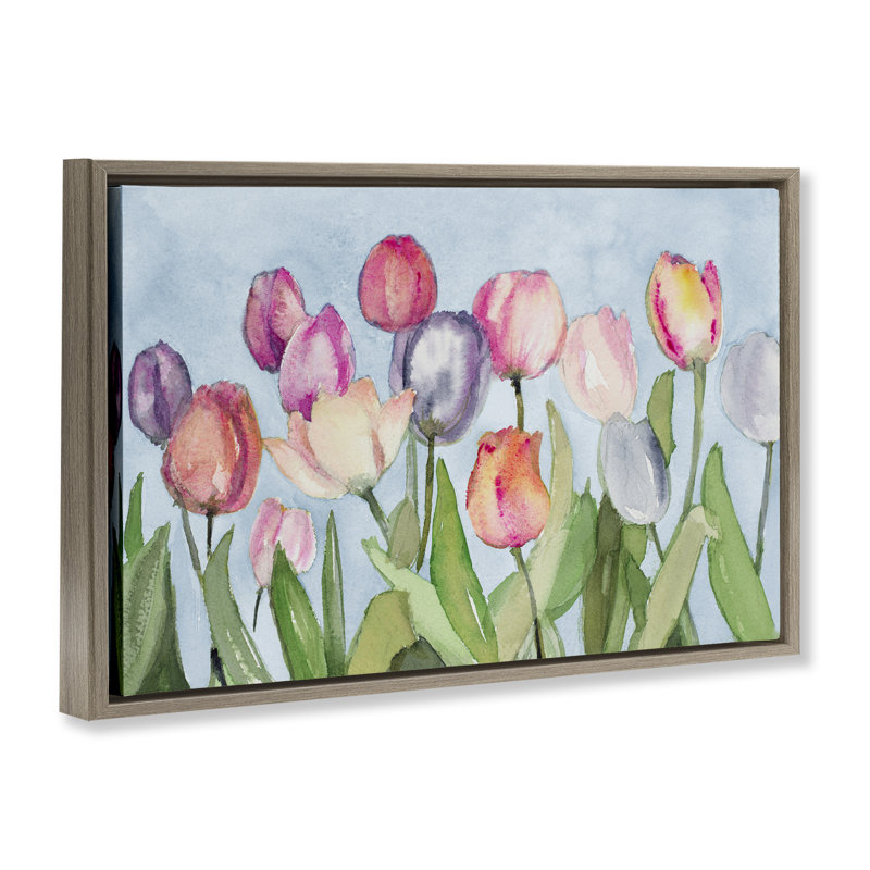 Toile flottante encadrée «Soft Tulip Field» par Lanie Loreth, Cadre flottant orme Montalcino, H 17 po x l 25 po