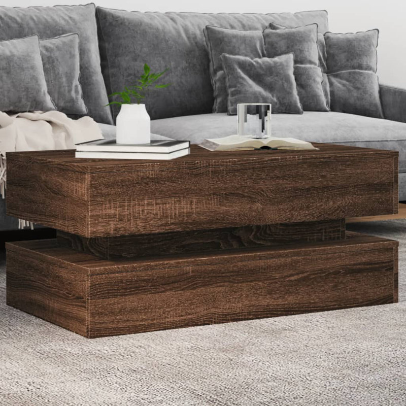 Coffee Table With LED Lights 19.7"X19.7"X15.7", Brown Oak