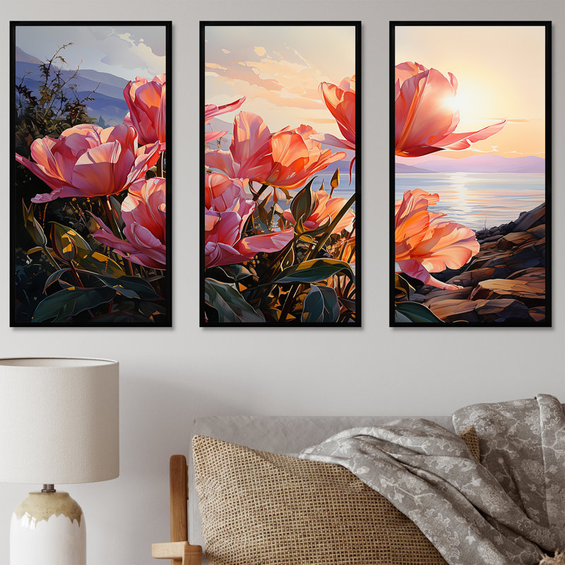 Ensemble de salon mural Tulipes, Cadre flottant noir, H 32 po x l 48 po x P 1 po