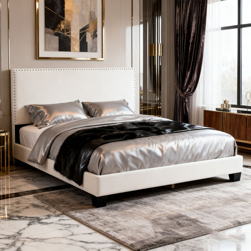 Linen Upholstered Platform Bed, Beige