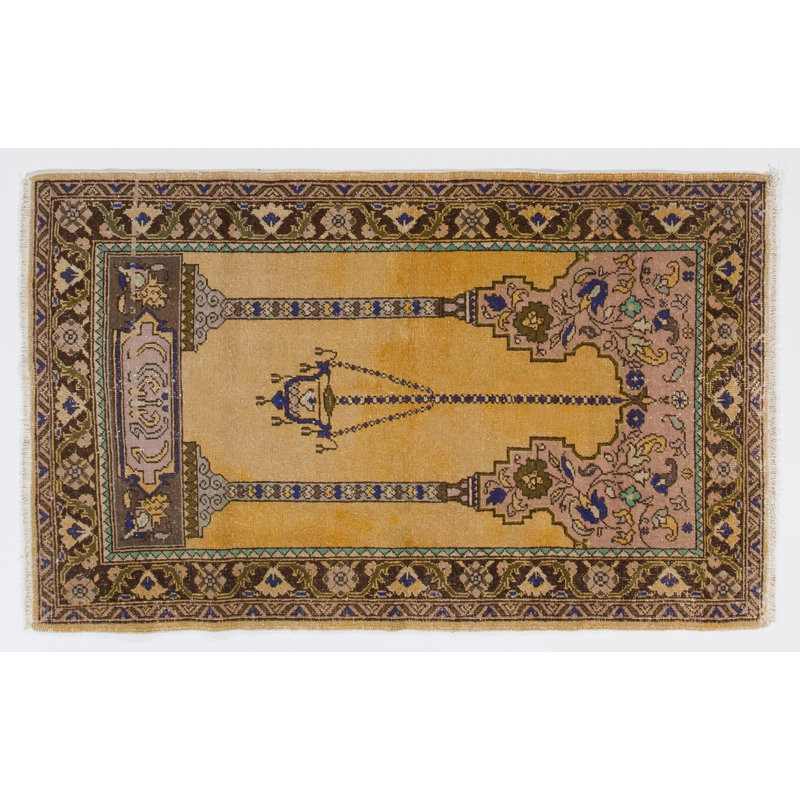 Tapis rétro vintage fait à la main représentant un lustre, un couple de colonnes et de fleurs