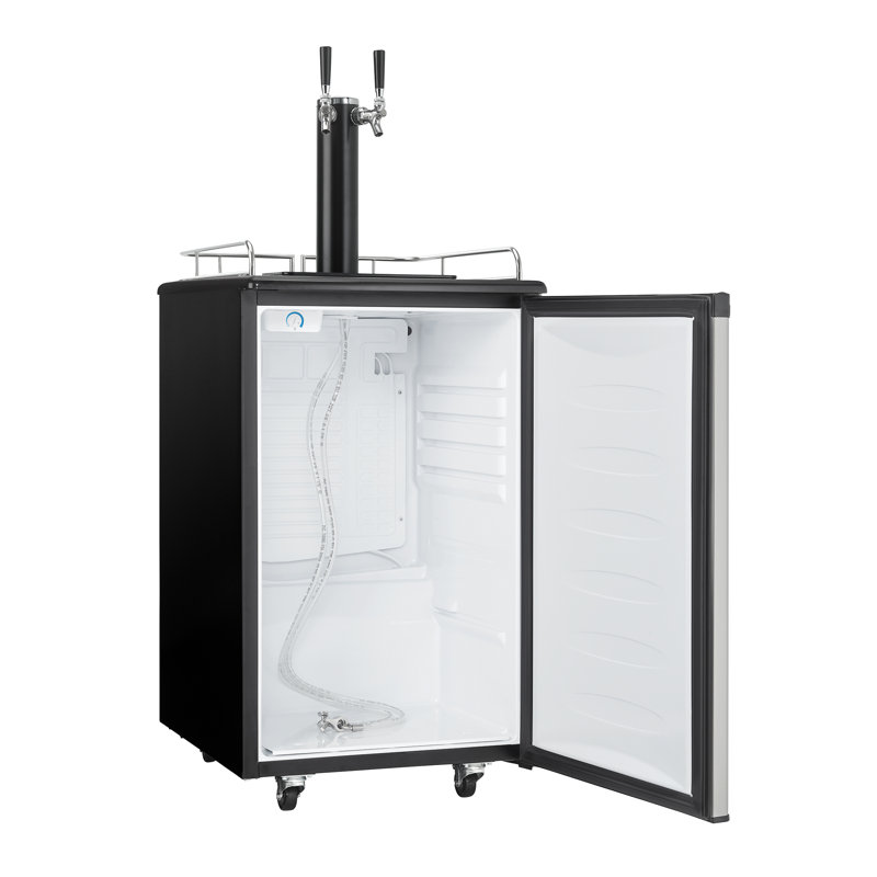Spotless Steel and Black Dual Tap Freestanding Beverage Dispenser