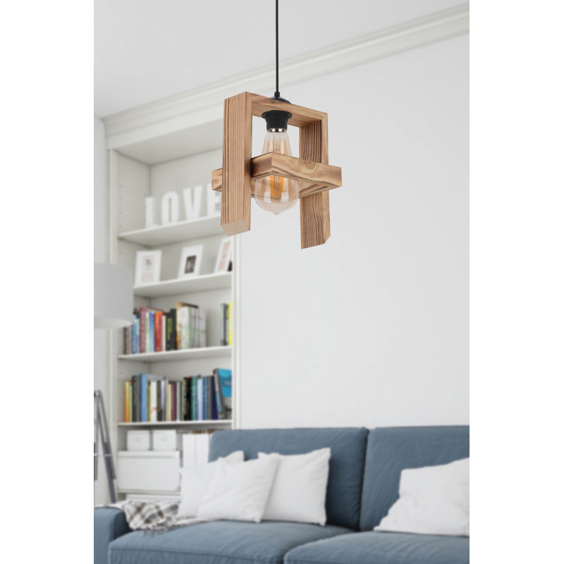 Lustre en bois élégant, finition naturelle, 7,5 x 7,5 x 25,6 pouces | Câble réglable | Douille E27, 40 W maximum | Certifié CE | Parfait pour la salle à manger et l'espace de vie, solution d'éclairage élégante