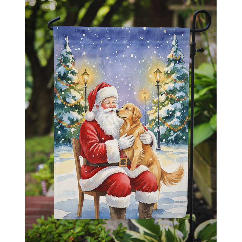 Golden retriever avec le drapeau du jardin du père Noël, Taille du jardin, Golden retriever