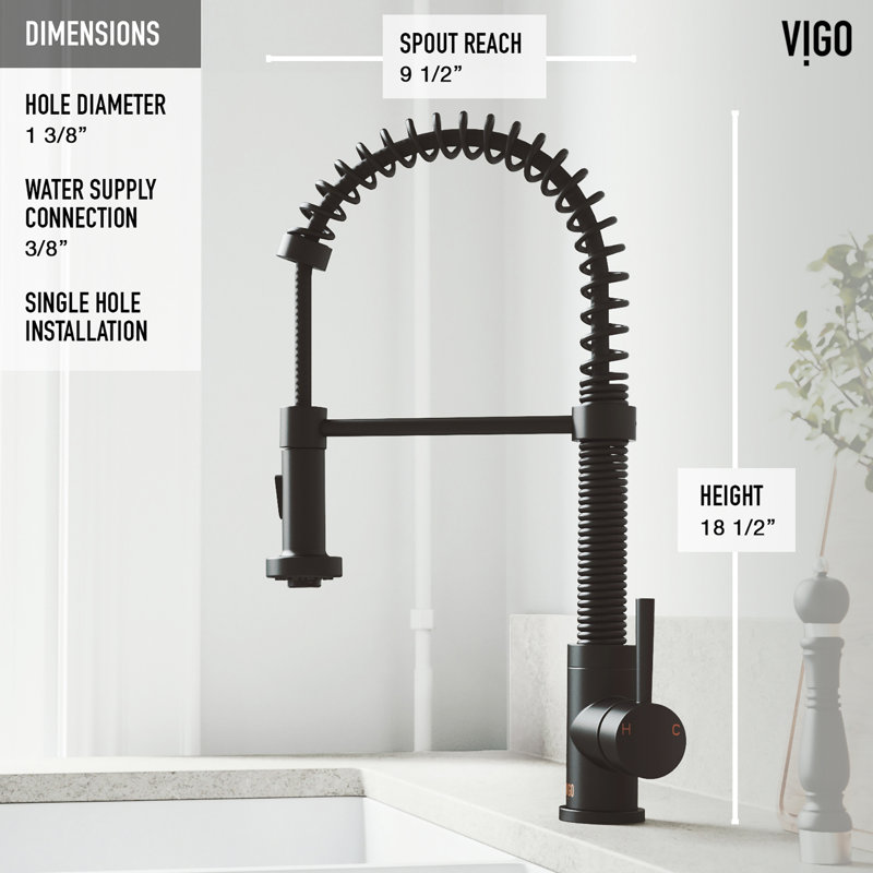 Edison 19" H 1-handle Pull-Down 2-Function Sprayer Kitchen Faucet, Matte Black, With Soap Dispenser