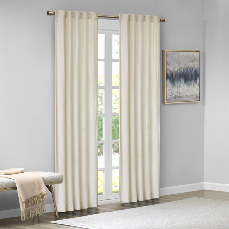 Paire de rideaux obscurcissant avec passe-tringle en polyester, Ivoire ivoire