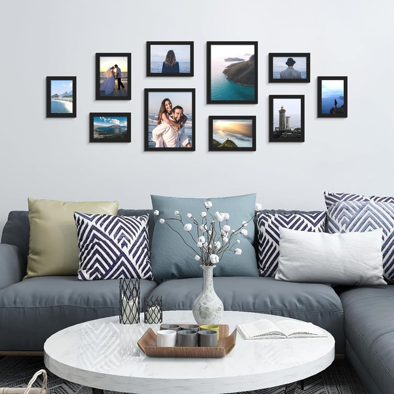 Ensemble de 10 cadres muraux décoratifs pour montage ou présentation sur table, ensemble de cadres de galerie pour la famille, tailles multiples comprenant 2 pièces 8 x 10, 4 pièces 5 x 7, 4 pièces 4 x 6, noir