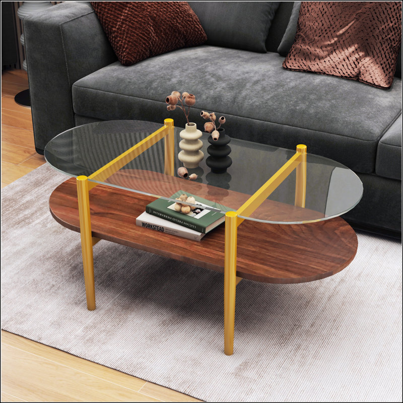 Table basse ovale en verre, Naturel / naturel, H 17,24 po x L 40,83 po x l 20,67 po