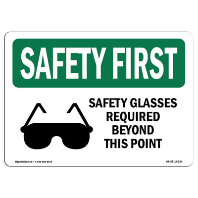 Lunettes de sécurité requises au-delà avec panneau en aluminium 12 x 18