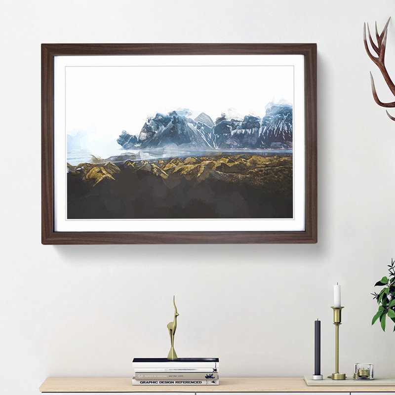 Mountains in Stokksnes Iceland in Abstract - Framed Print, 27cm H x 36cm W x 2cm D, Walnut Framed